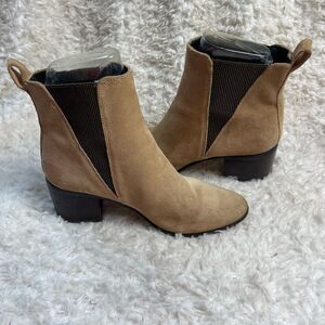 Steve Madden leather Suede Khaki ankle boots elastic sides Block heels SZ7.5